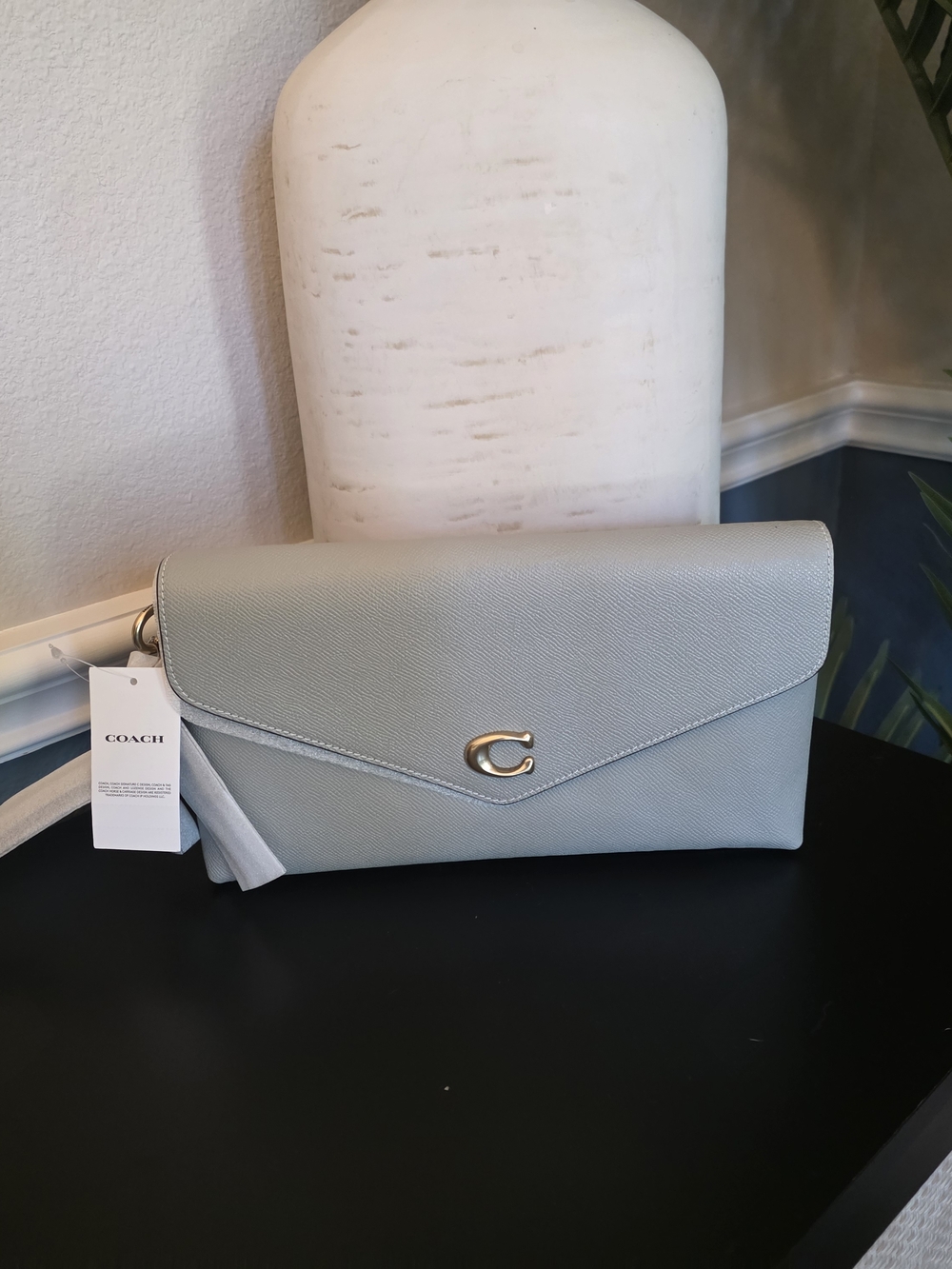 Coach Dove Grey Envelope Wristlet with Gold 'C' Accent